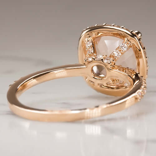 Tungsten 4mm Rose Gold Ring Peachy Pink Morganite German Glass