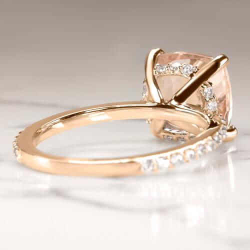 2.6c CUSHION PINK PEACH MORGANITE NATURAL DIAMOND ENGAGEMENT RING PAVE ROSE GOLD Ivy & Rose