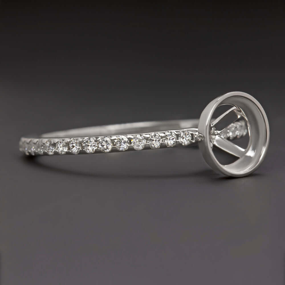 DIAMOND ENGAGEMENT RING SETTING 6.5mm ROUND CUT BEZEL SET WHITE GOLD SEMI MOUNT
