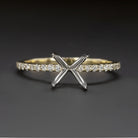 ROUND NATURAL DIAMOND RING SETTING TWO TONE 14K YELLOW WHITE GOLD THIN PAVE BAND