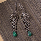 1.5CT NATURAL DIAMOND 4.5CT EMERALD DANGLE EARRINGS BOHO FEATHER LEAF BLACK DROP