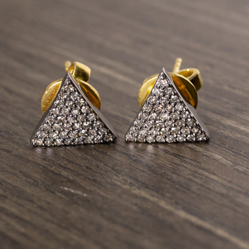 NATURAL DIAMONDS PAVE TRIANGLE STUD EARRINGS GEOMETRIC TRILLION 10mm MODERN DARK