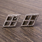 NATURAL DIAMOND PAVE STUD EARRINGS 1.65ct BLACK AND WHITE GEOMETRIC KITE SHAPE