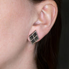 NATURAL DIAMOND PAVE STUD EARRINGS 1.65ct BLACK AND WHITE GEOMETRIC KITE SHAPE