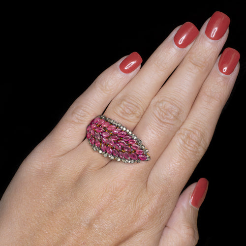 NATURAL RUBY DIAMOND 6ct COCKTAIL STATEMENT VINTAGE DOUBLE TWO FINGER RING BIG