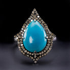 TURQUOISE DIAMOND COCKTAIL RING BLUE NATURAL PEAR TEARDROP SHAPE VINTAGE STYLE Ivy & Rose