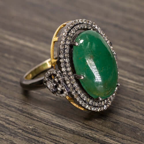 16CT NATURAL EMERALD 1CT DIAMOND COCKTAIL RING DOUBLE HALO GREEN BIG STATEMENT Ivy & Rose
