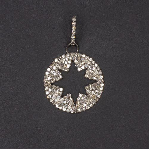 NATURAL 3/4 CARAT DIAMOND PAVE STAR PENDANT CIRCLE OPEN STARBURST ROUND NECKLACE