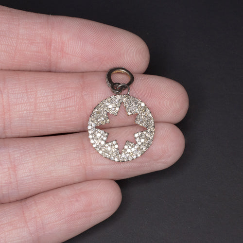 NATURAL 3/4 CARAT DIAMOND PAVE STAR PENDANT CIRCLE OPEN STARBURST ROUND NECKLACE