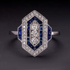 DIAMOND SAPPHIRE VINTAGE STYLE RING ART DECO GEOMETRIC COCKTAIL CALIBRE NATURAL