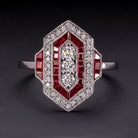 NATURAL DIAMOND RUBY VINTAGE STYLE RING ART DECO GEOMETRIC COCKTAIL 14K CALIBRE