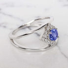 BLUE SAPPHIRE DIAMOND COCKTAIL RING GEOMETRIC MODERN DOUBLE BAND 14K WHITE GOLD