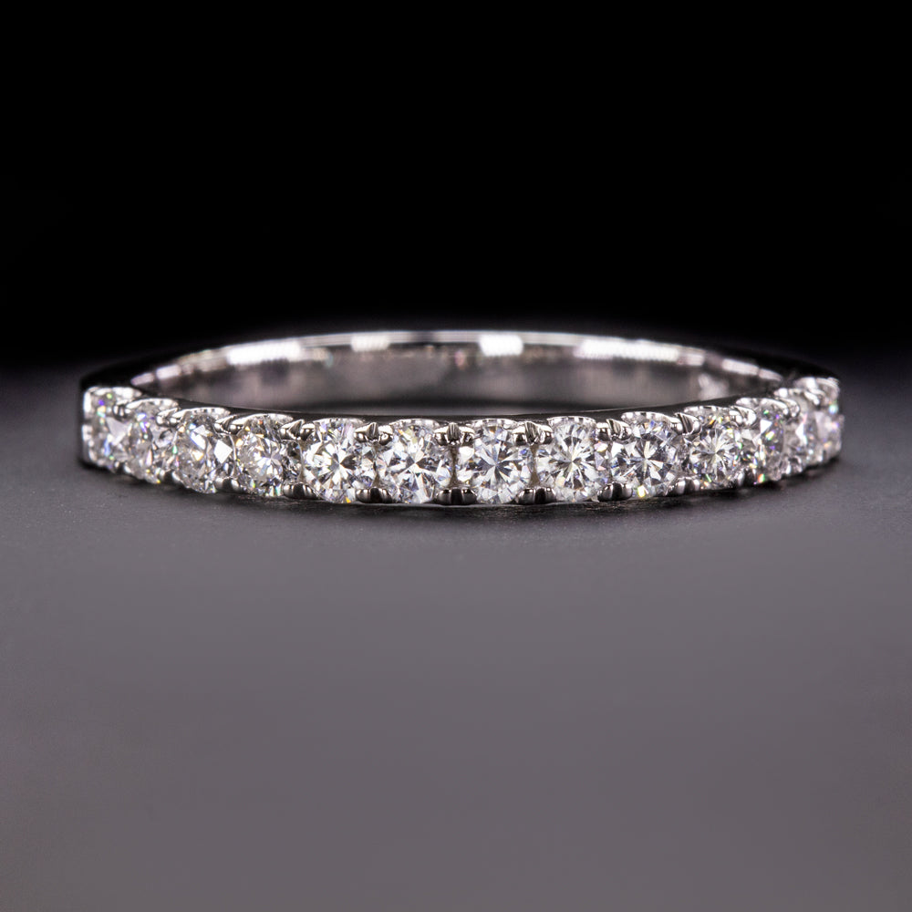 NATURAL DIAMOND WEDDING BAND 2mm HALF ETERNITY STACKING RING WHITE GOLD CLASSIC
