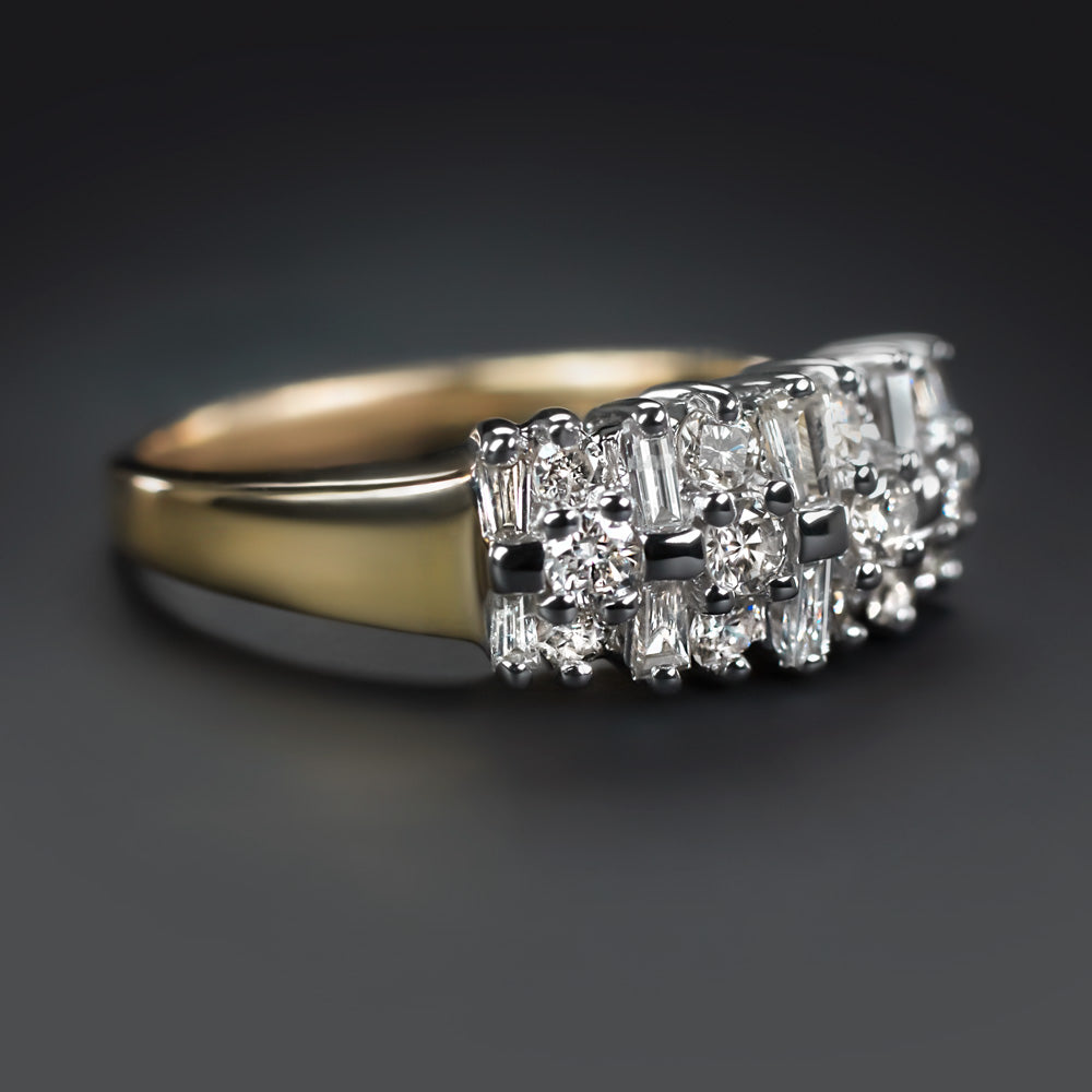 NATURAL DIAMOND COCKTAIL RING .65ct STACKING BAND 14K TWO TONE GOLD ANNIVERSARY
