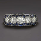 1.5ct DIAMOND SAPPHIRE VINTAGE STYLE RING ART DECO GEOMETRIC COCKTAIL WHITE GOLD