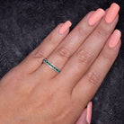 NATURAL GREEN EMERALD DIAMOND WEDDING BAND ETERNITY RING 3 ROW STACKING MARQUISE
