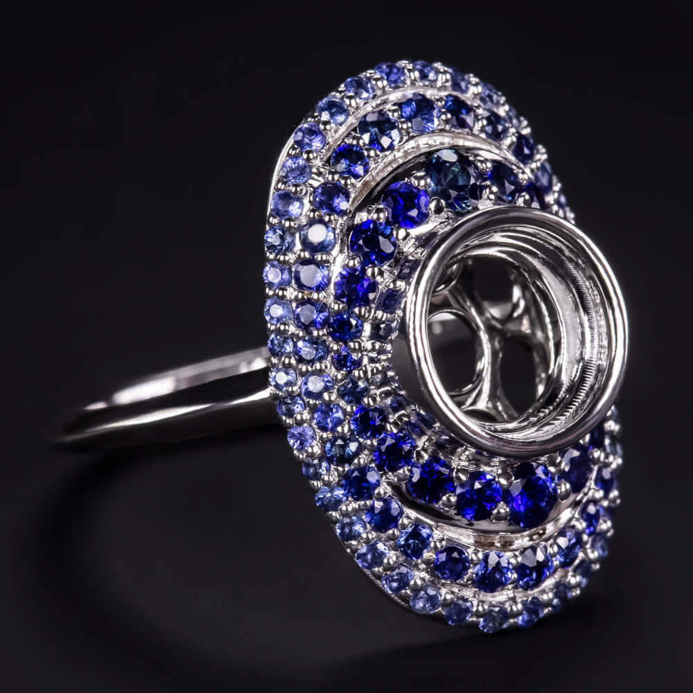 BLUE SAPPHIRE RING SETTING ROUND GRADIENT WHITE GOLD VINTAGE STYLE SEMI MOUNT
