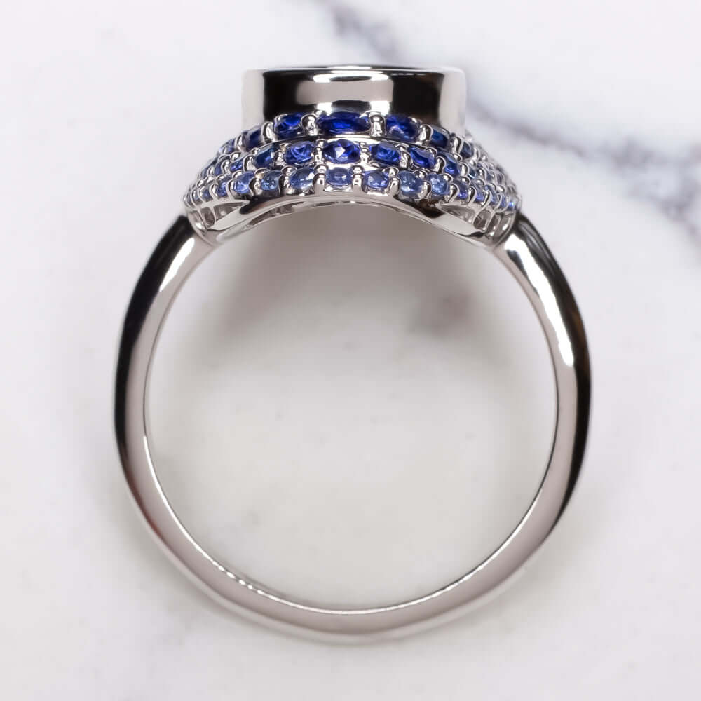 BLUE SAPPHIRE RING SETTING ROUND GRADIENT WHITE GOLD VINTAGE STYLE SEMI MOUNT