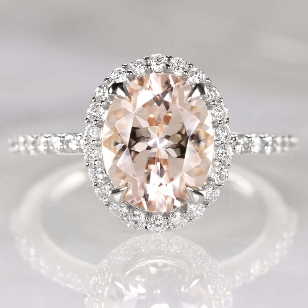 2.3ct OVAL HALO MORGANITE .40ct DIAMOND ENGAGEMENT RING PINK WHITE GOLD NATURAL