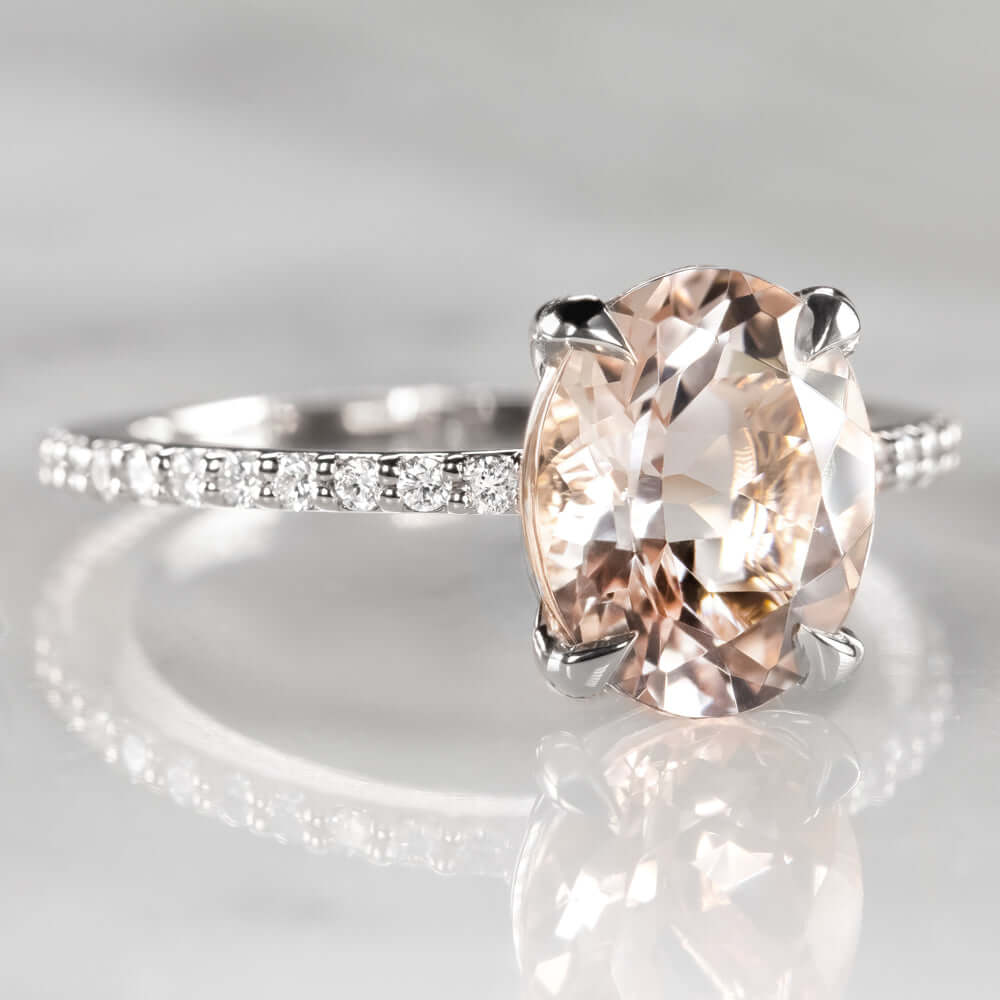 Rectangular Cushion Morganite Halo Engagement Ring | Angara