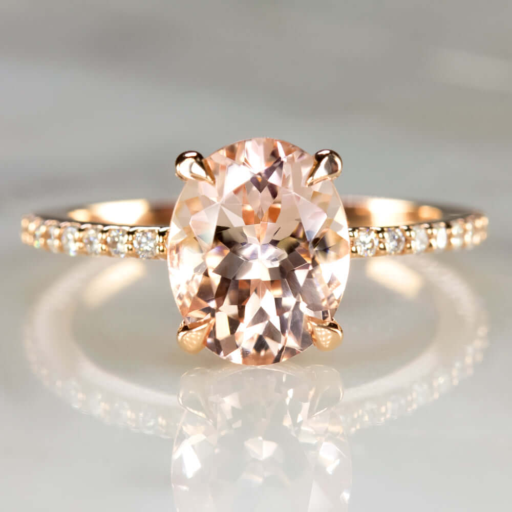 Solitaire Oval Morganite Engagement Ring with Diamond Cathedral Shank ⋆  Laurie Sarah