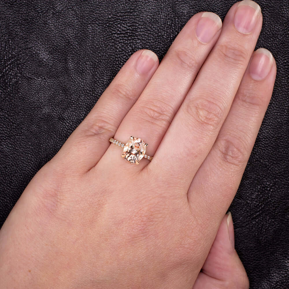 2.3c MORGANITE ENGAGEMENT RING DIAMOND PAVE BAND OVAL CUT ROSE GOLD PINK CLASSIC Ivy & Rose