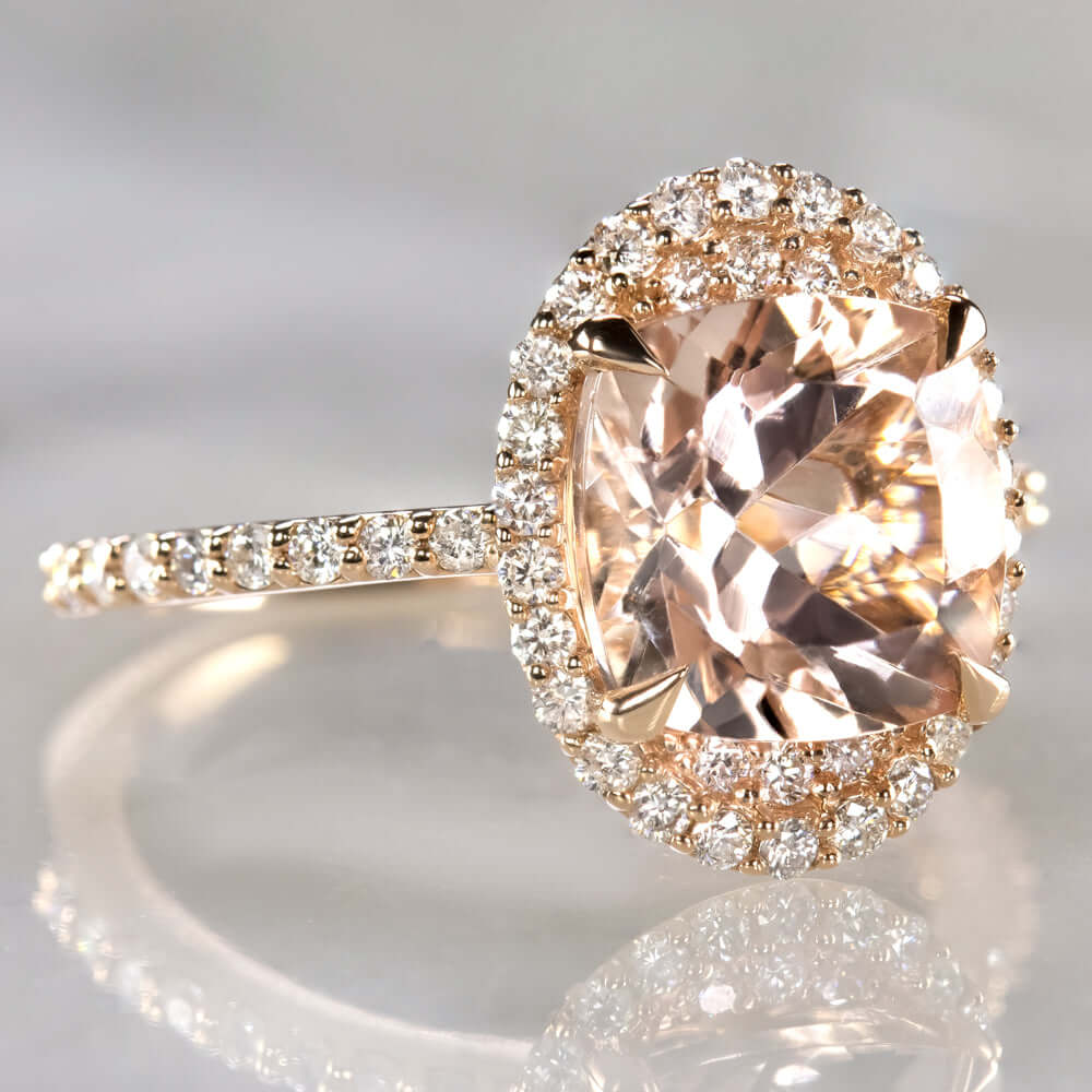 2.6ct MORGANITE NATURAL DIAMOND COCKTAIL RING OVAL CUSHION ROSE GOLD PAVE HALO