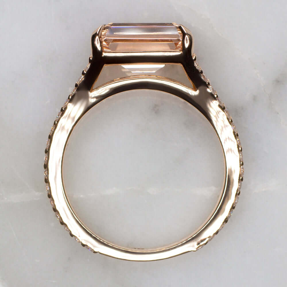 2.7 EMERALD CUT MORGANITE .60ct DIAMOND COCKTAIL RING EAST WEST PINK ROSE GOLD Ivy & Rose