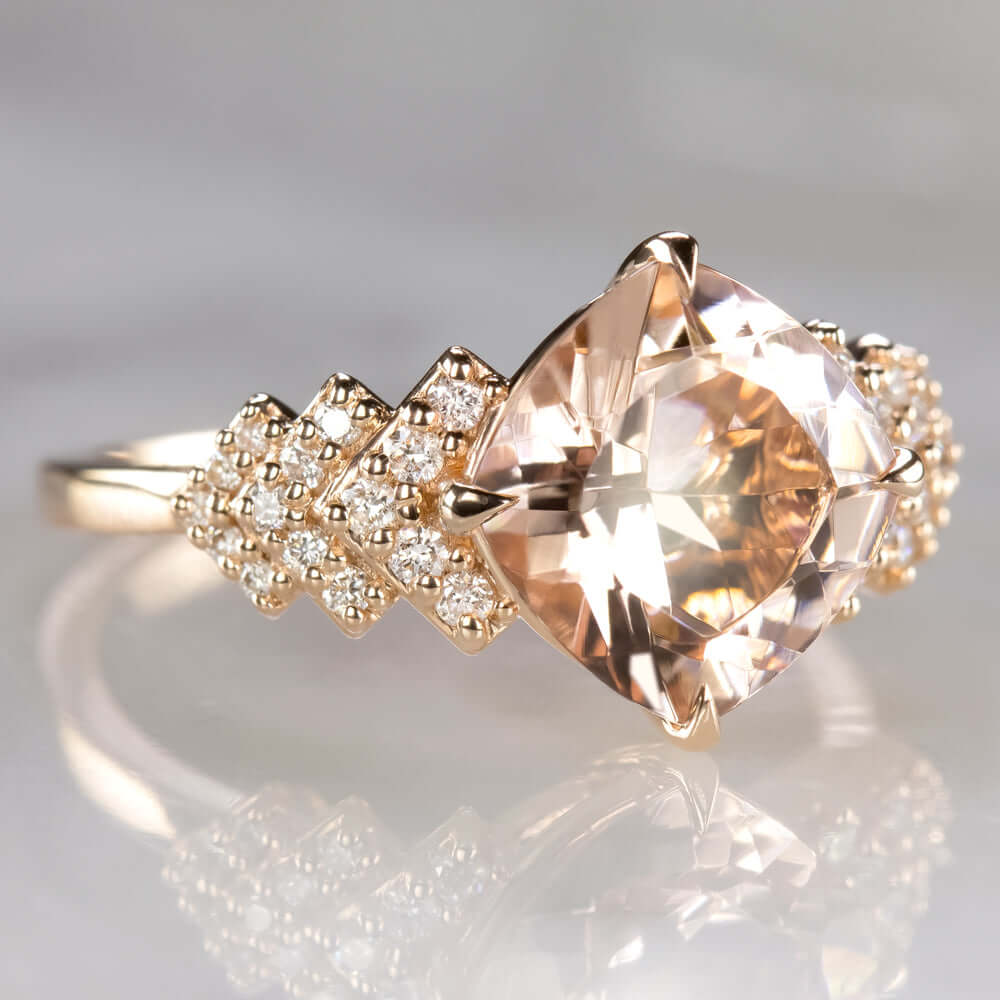 Rose Gold Trillion Pink Spinel & Diamond Two-Tone Ring 14K