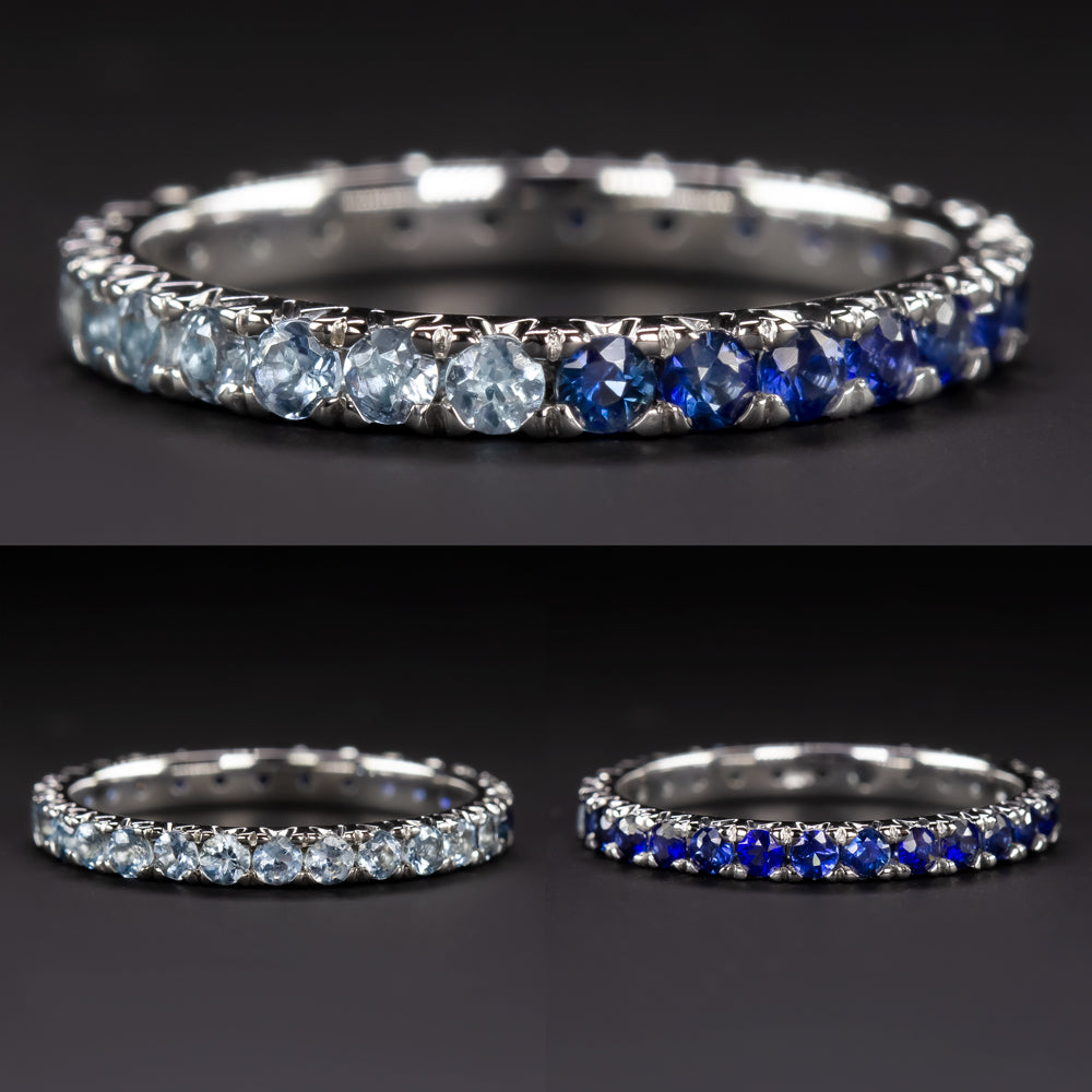 SAPPHIRE AQUAMARINE 2mm ETERNITY STACK RING WEDDING BAND NAVY LIGHT BLUE NATURAL