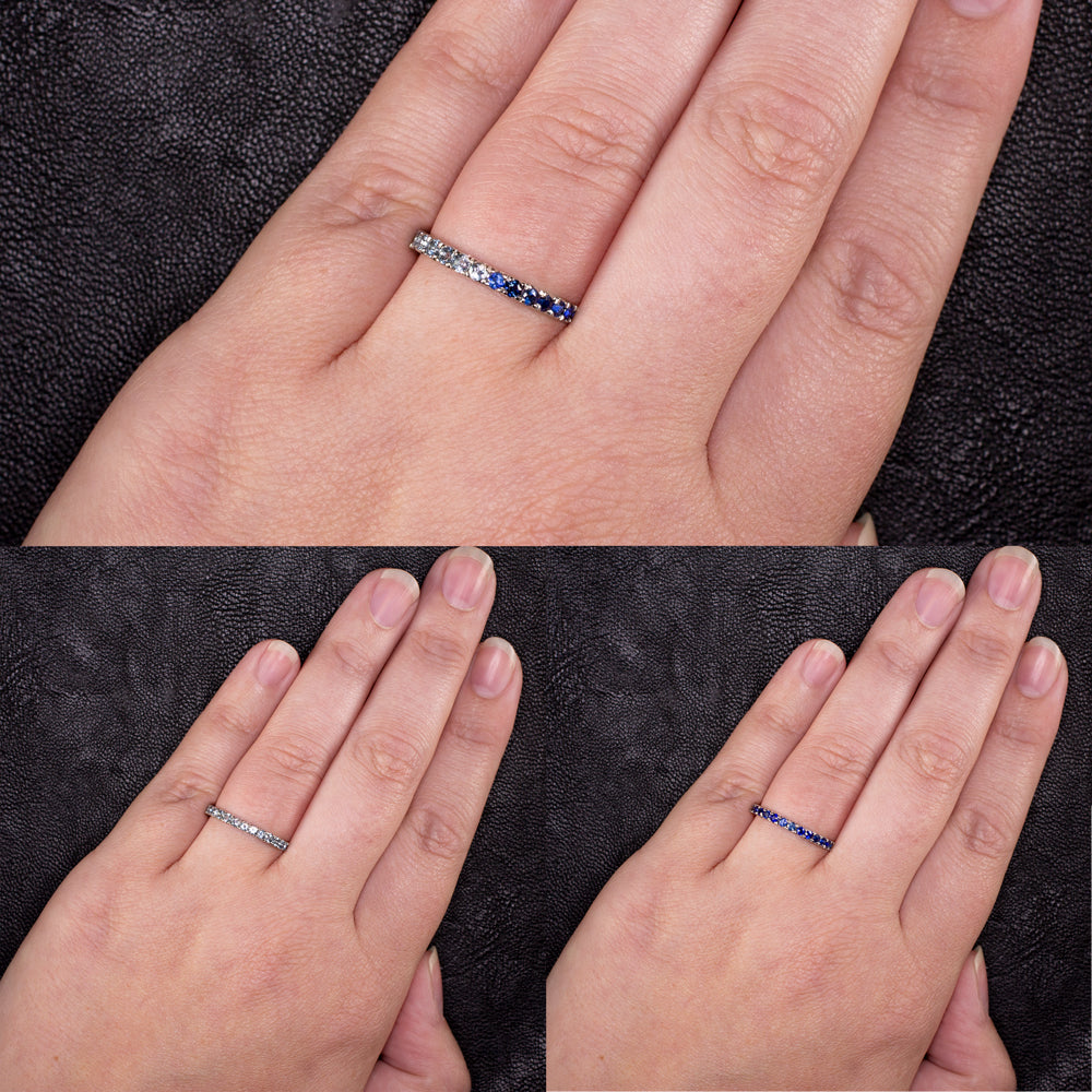 SAPPHIRE AQUAMARINE 2mm ETERNITY STACK RING WEDDING BAND NAVY LIGHT BLUE NATURAL