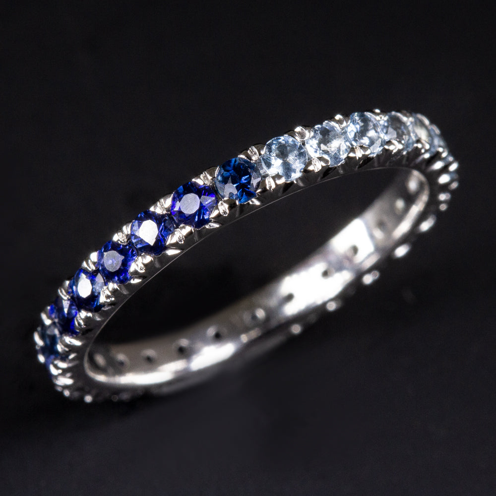 SAPPHIRE AQUAMARINE 2mm ETERNITY STACK RING WEDDING BAND NAVY LIGHT BLUE NATURAL