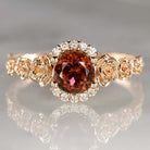 FLORAL NATURAL DIAMOND RED TOURMALINE RING 14K ROSE GOLD FLOWER RUSTIC BOTANICAL