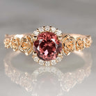 FLORAL NATURAL DIAMOND RED TOURMALINE RING 14K ROSE GOLD FLOWER RUSTIC BOTANICAL
