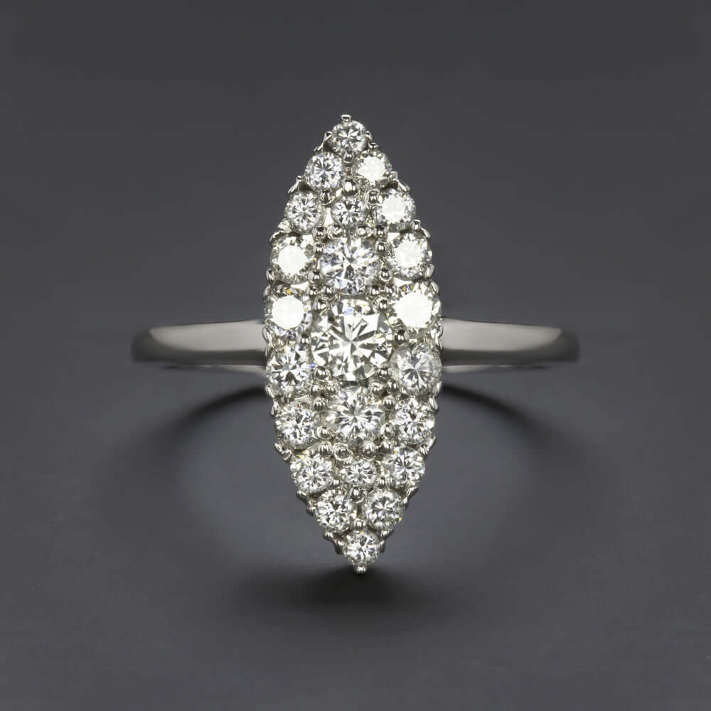 1ct DIAMOND NAVETTE RING 20m MARQUISE SHAPE VINTAGE STYLE UNIQUE ENGAGEMENT 1CT