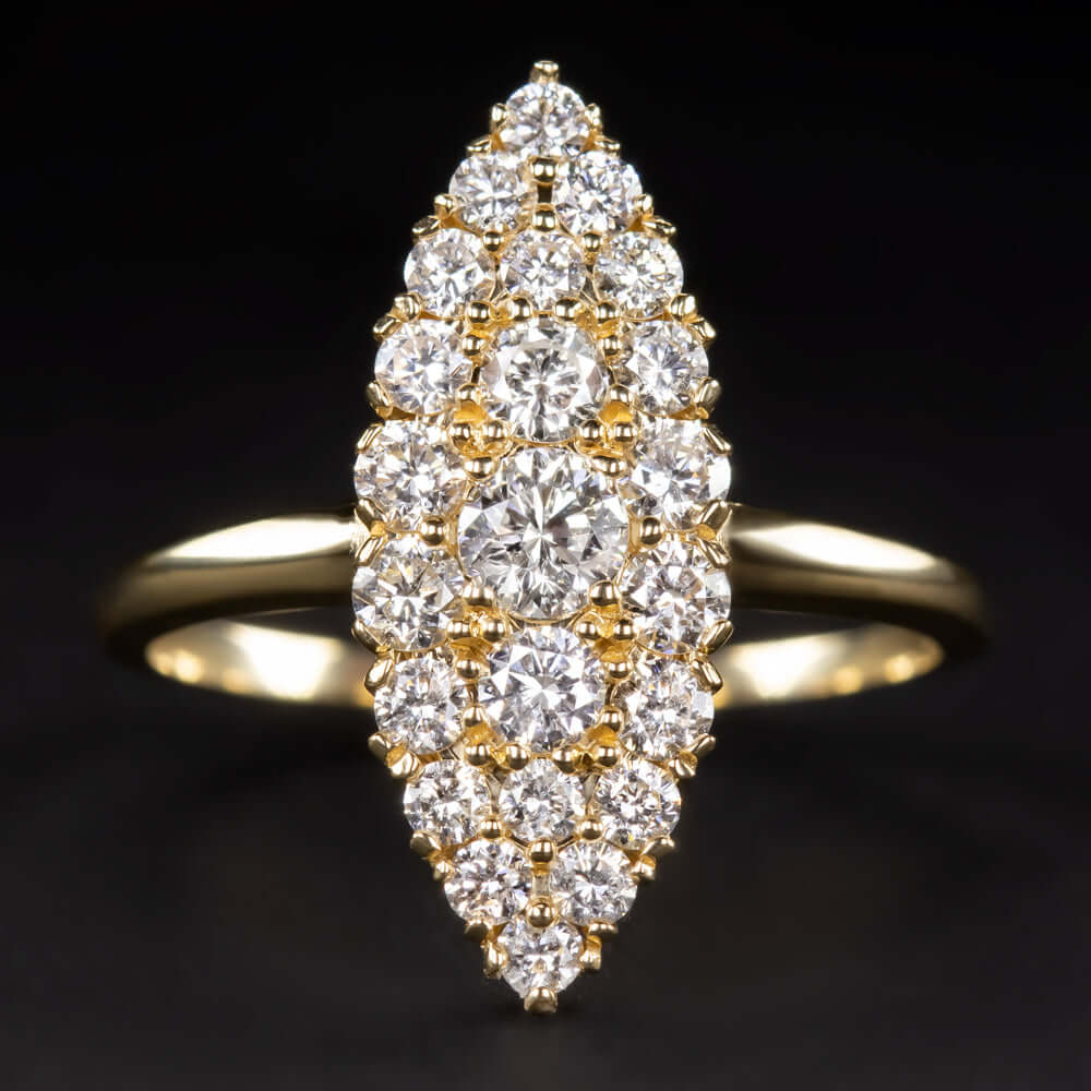 1 CARAT DIAMOND NAVETTE RING 20mm MARQUISE VINTAGE STYLE ENGAGEMENT YELLOW GOLD