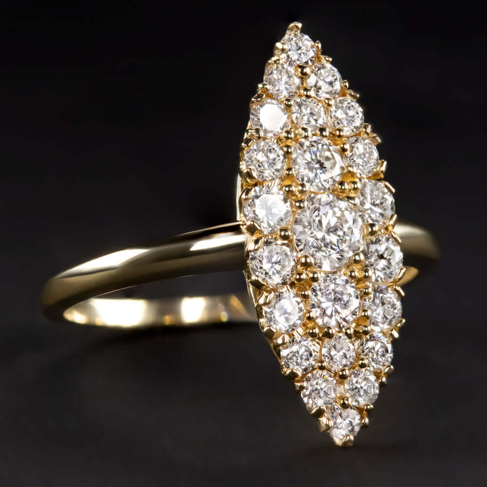 1 CARAT DIAMOND NAVETTE RING 20mm MARQUISE VINTAGE STYLE ENGAGEMENT YELLOW GOLD