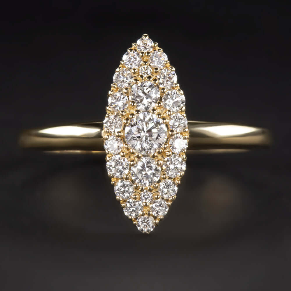 DIAMOND NAVETTE RING 1/2 CARAT VINTAGE STYLE COCKTAIL ENGAGEMENT MARQUISE GOLD