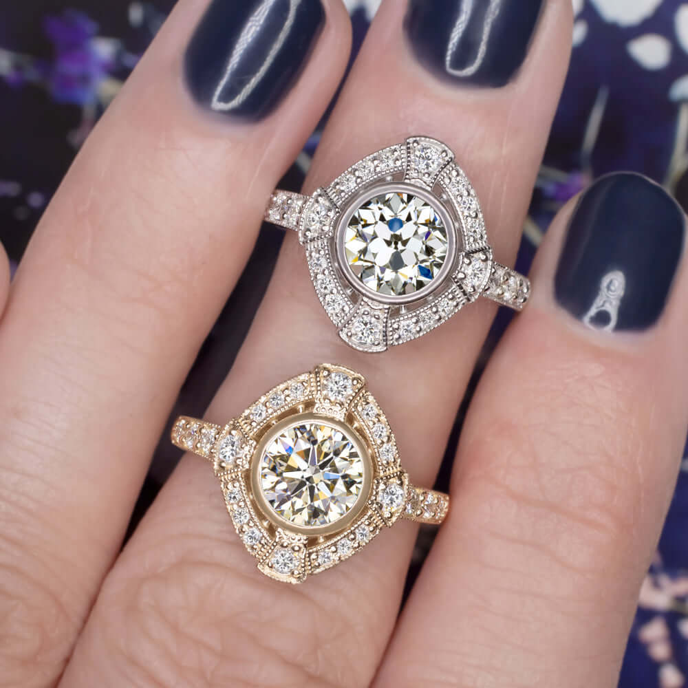 DIAMOND WHITE GOLD RING SETTING 7m ROUND CUT VINTAGE STYLE ENGAGEMENT MOUNT DECO Ivy & Rose