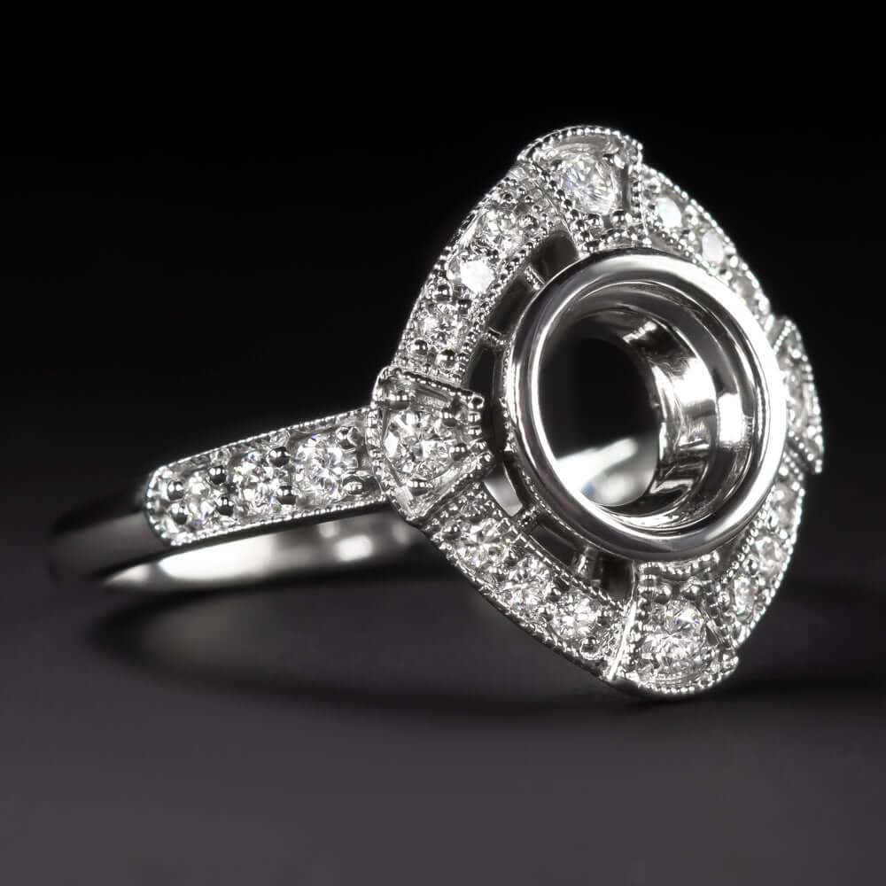 DIAMOND WHITE GOLD RING SETTING 7m ROUND CUT VINTAGE STYLE ENGAGEMENT MOUNT DECO Ivy & Rose
