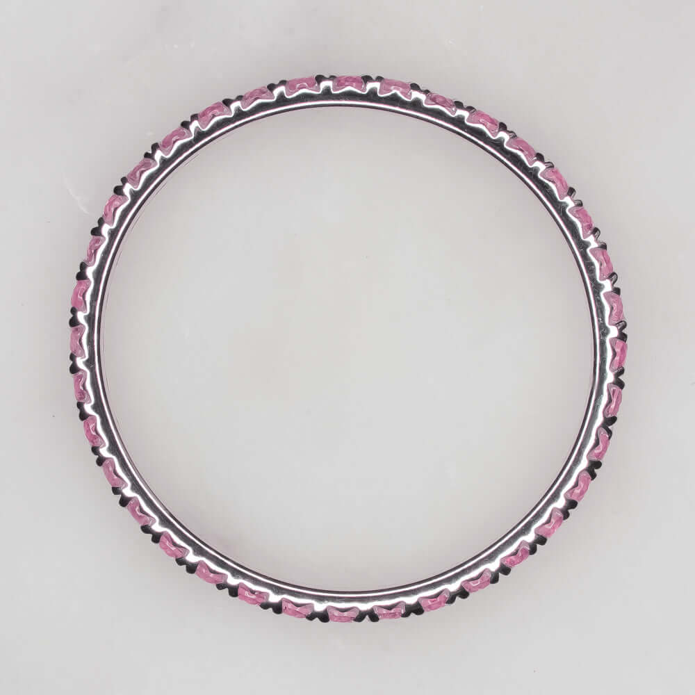 14K WHITE GOLD NATURAL PINK SAPPHIRE ETERNITY RING STACKING WEDDING BAND PAVE WG