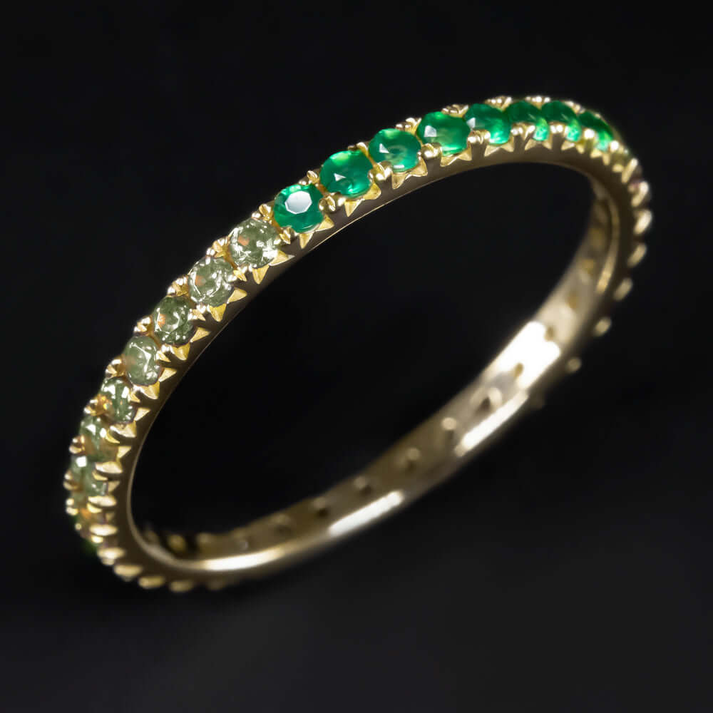 14K GOLD GREEN SAPPHIRE ONYX 2 COLOR ETERNITY RING STACKABLE BAND OMBRE GRADIENT