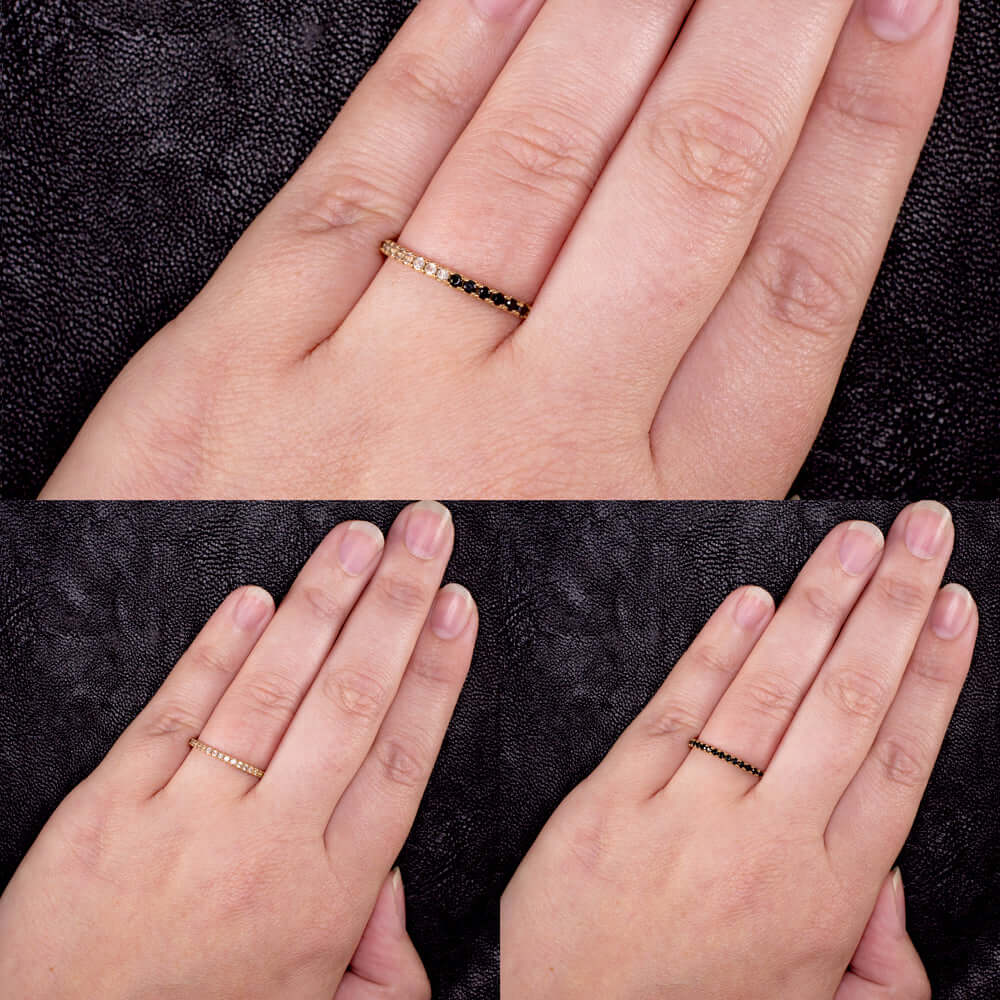 14K GOLD SPINEL LABRADORITE ETERNITY RING STACKABLE BAND WEDDING BLACK AND WHITE