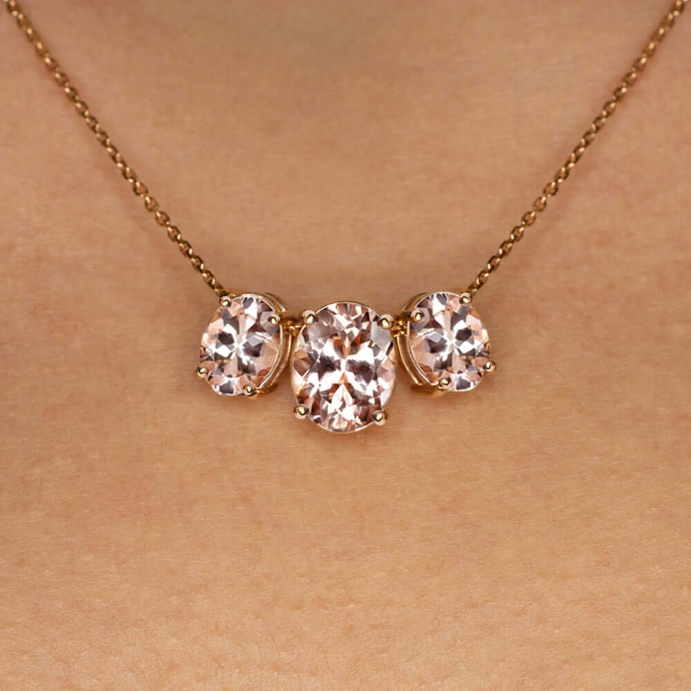 18ct Rose Gold Claw Set Oval Morganite And Diamond Pendant - Bellagio  Jewellers