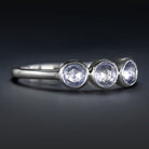 NATURAL LIGHT BLUE SAPPHIRE 3 STONE RING ROSE CUT BEZEL WHITE GOLD VINTAGE STYLE