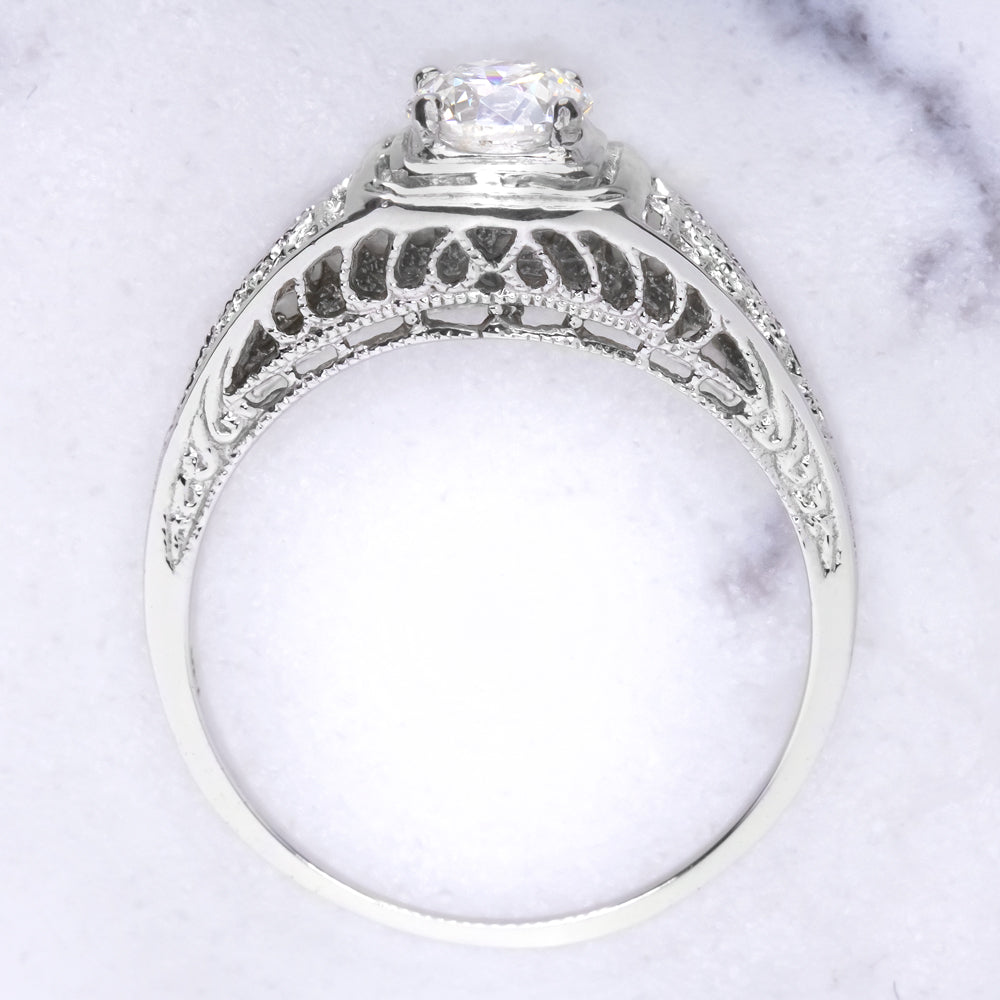 ROUND CUT DIAMOND VINTAGE STYLE ENGAGEMENT RING 1/2 CARAT FILIGREE WHITE GOLD Ivy & Rose