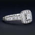 PRINCESS CUT 0.9C NATURAL DIAMOND ENGAGEMENT RING HALO WHITE GOLD VINTAGE STYLE