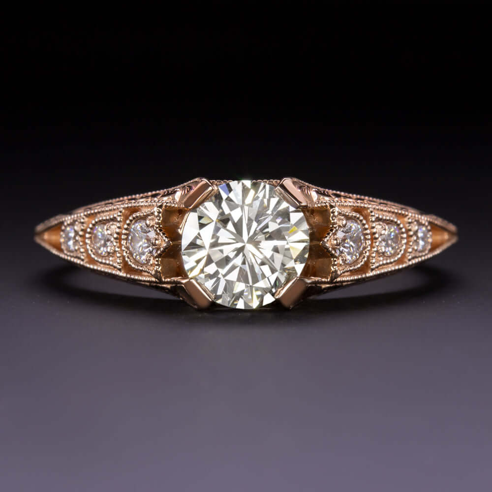1 CARAT NATURAL DIAMOND ENGAGEMENT RING VINTAGE STYLE ROSE GOLD ART DECO STYLE