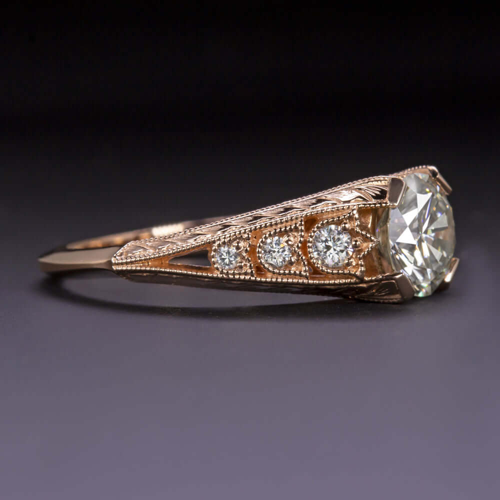 1 CARAT NATURAL DIAMOND ENGAGEMENT RING VINTAGE STYLE ROSE GOLD ART DECO STYLE