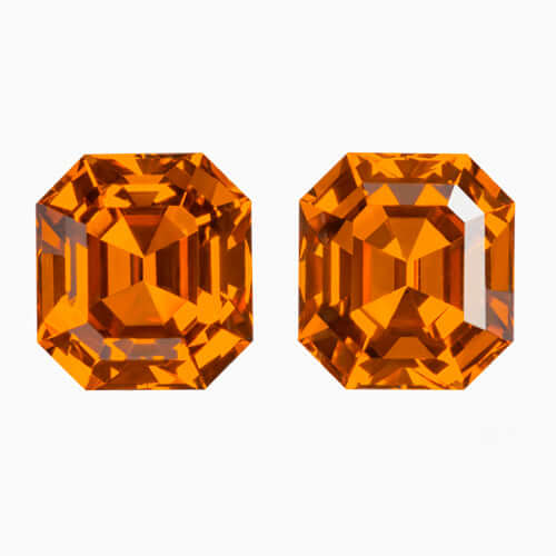 3.1ct MANDARIN GARNET VIVID ORANGE PAIR STUD EARRINGS EMERALD ASSCHER IDEAL CUT